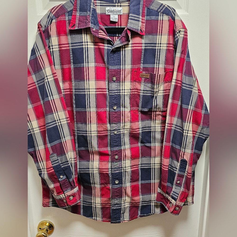 Carhartt Plaid 100% Cotton Button Down Shirt L Workwear